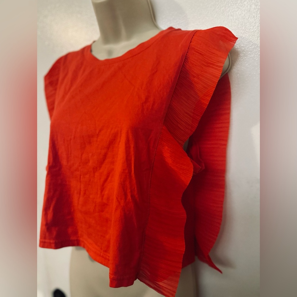 Maje Coral Red Flutter Sleeve Top Size 2 (small)